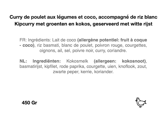 Curry de poulet aux légumes & coco accompagné de riz basmati