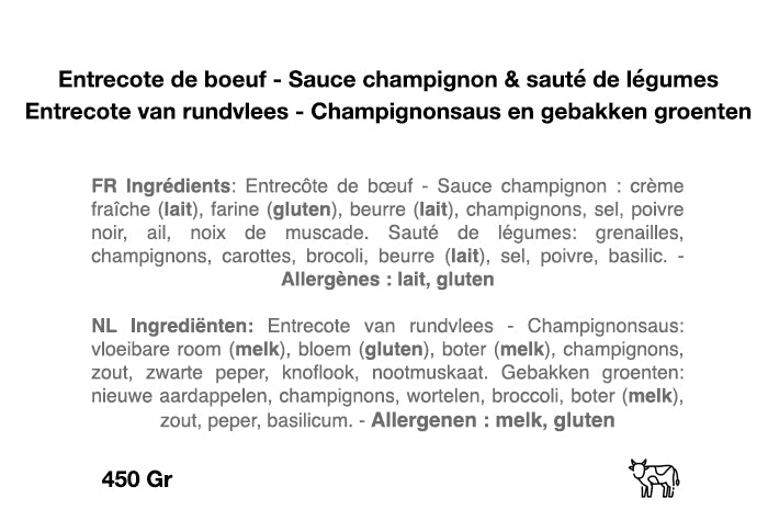 Entrecôte de boeuf & sa sauce champignon accompagné de légumes sautés