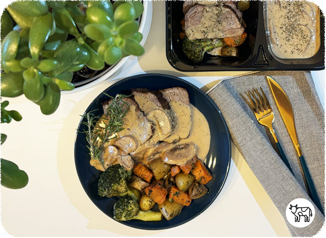 Entrecôte de boeuf & sa sauce champignon accompagné de légumes sautés - box repas So'Bneen