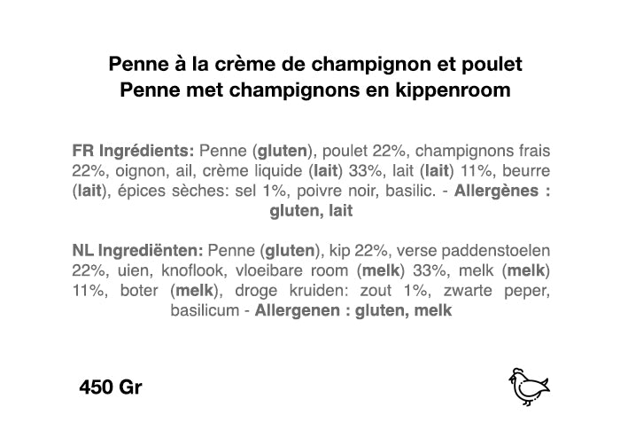 Penne à la crème de champignon et poulet