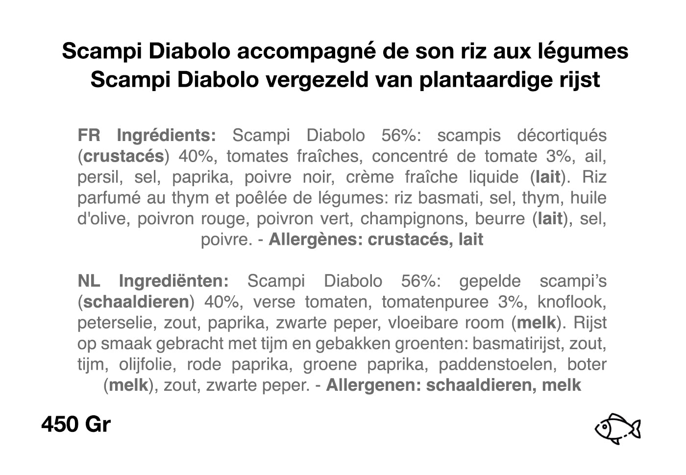 Scampis diabolo accompagné de riz aux légumes