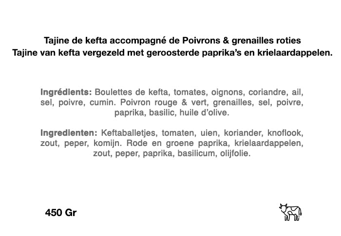 Tajine de kefta accompagné de Poivrons & grenailles roties