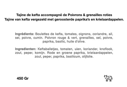 Tajine de kefta accompagné de Poivrons & grenailles roties