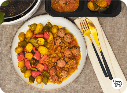 Tajine de kefta accompagné de Poivrons & grenailles roties